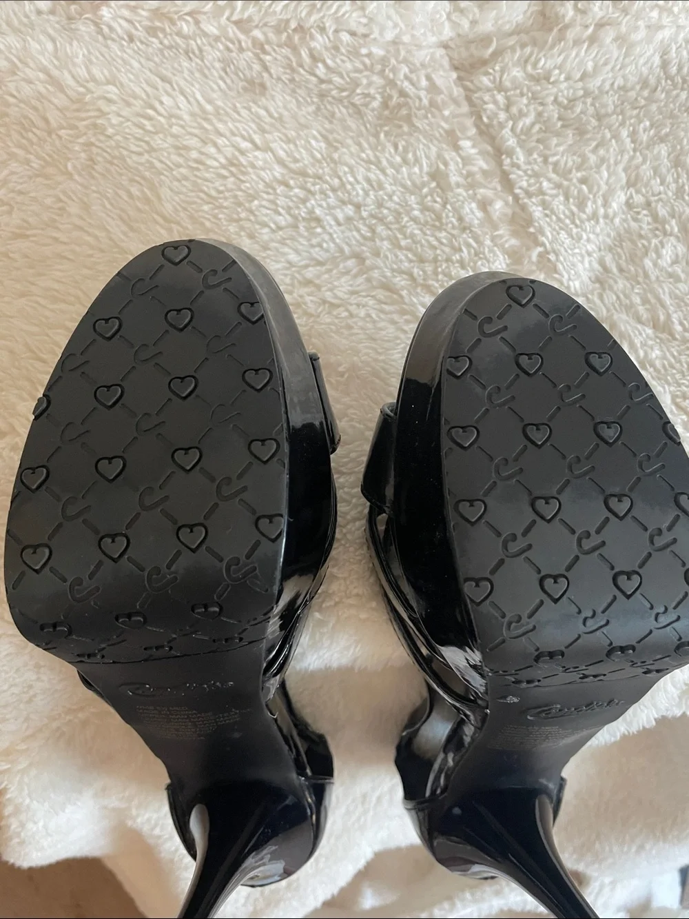 Candies Black Patent T-Strap Platform Heels - Women